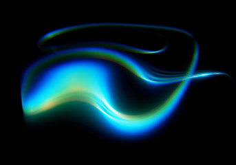 Unusual life form. Fluorescent deep-sea creature. Nature of deep ocean. .Underwater lighting. Abstract dynamic shape on black background. .Gentle distortions. Stylish fluids.
