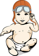 Un bébé avec un casque et des lunettes d'aviateur joue à être un aventurier voyageur et explorateur