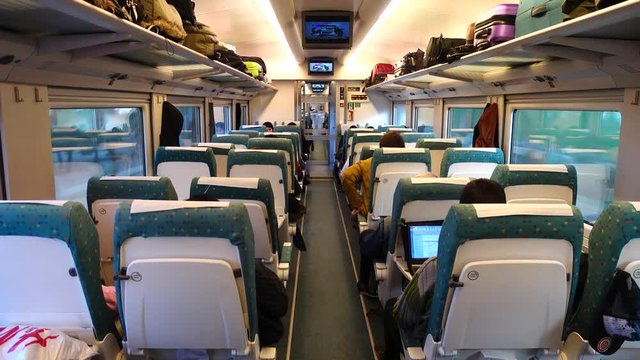 Shooting in the railway carriage of the high-speed train, Spain.