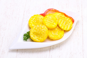 Pickled zucchini in the bowl