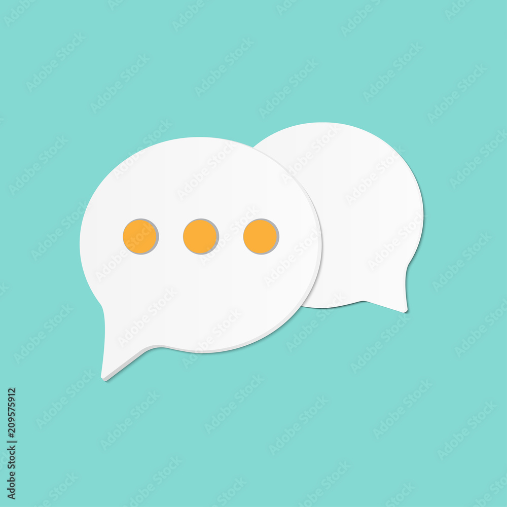 Poster paper art style. comment speech bubble icon on white background