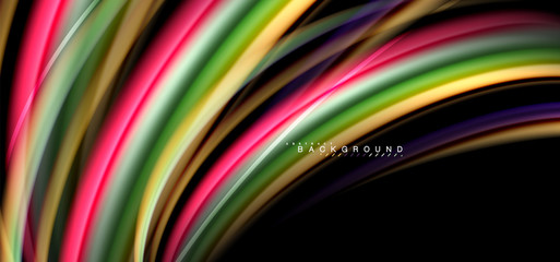 Multicolored wave lines on black background design