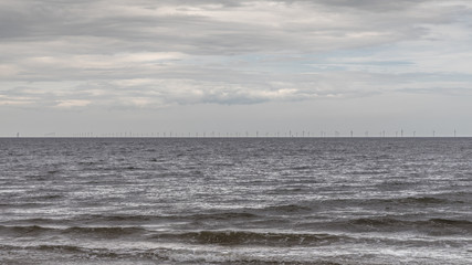 North Sea offshore wind farm, turbines on the horizon