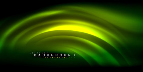 Neon glowing wave, magic energy and light motion background