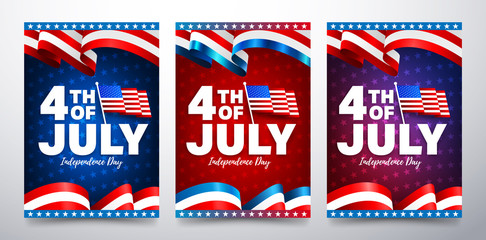 4th of July poster template.USA independence day celebration with American flag.USA 4 th of July promotion advertising banner template for Brochures,Poster or Banner.Vector illustration EPS 10