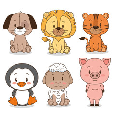 little and cute animals group vector illustration design