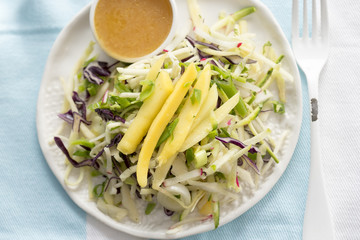 Mango, mangetout, cabbage & coriander salad with lime & ginger dressing