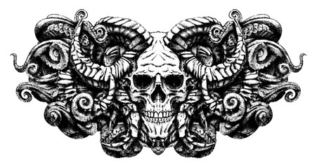 the skull of a demon in the interlocking tentacles