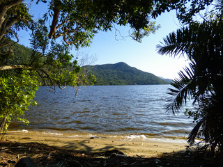 Fototapeta na wymiar A view of Lagoa da Conceicao (Conceicao lagoon) from Rio Vermelho State Park in Florianopolis, Brazil