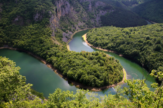 Uvac river meanders in summer