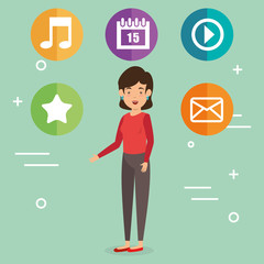 avatar woman with social media marketing vector illustration design