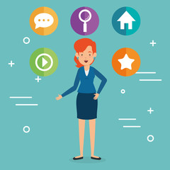 avatar woman with social media marketing vector illustration design