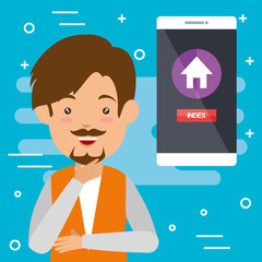 avatar man with social media marketing vector illustration design
