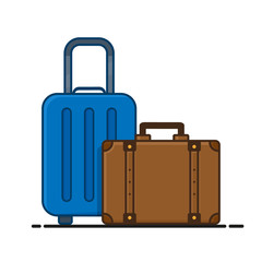 Travel bags isolated on white background. Line art design. Vector illustration in flat style. EPS 10.