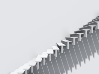 Conceptual stair on wall background building or architecture as metaphor to business success, growth, progress or achievement. 3D illustration of creative steps riseing up to the top as vision design
