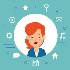avatar woman with social media marketing vector illustration design