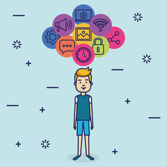 avatar man with social media marketing vector illustration design