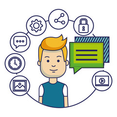 avatar man with social media marketing vector illustration design