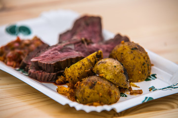 Food cooked on grill. Grilled and barbecue concept. Close-up.Appetizing barbecue fresh food