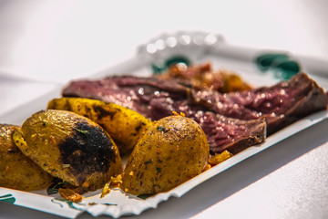 Food cooked on grill. Grilled and barbecue concept. Close-up.Appetizing barbecue fresh food