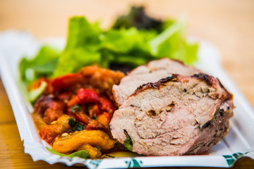 Food cooked on grill. Grilled and barbecue concept. Close-up.Appetizing barbecue fresh food