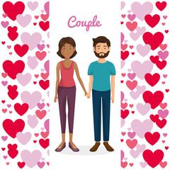 lovers couple with hearts pattern vector illustration design