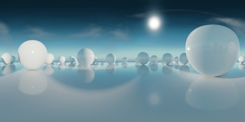 abstract HDRI environment map, spherical panorama background, light source rendering with blue sky (3d equirectangular rendering) - obrazy, fototapety, plakaty