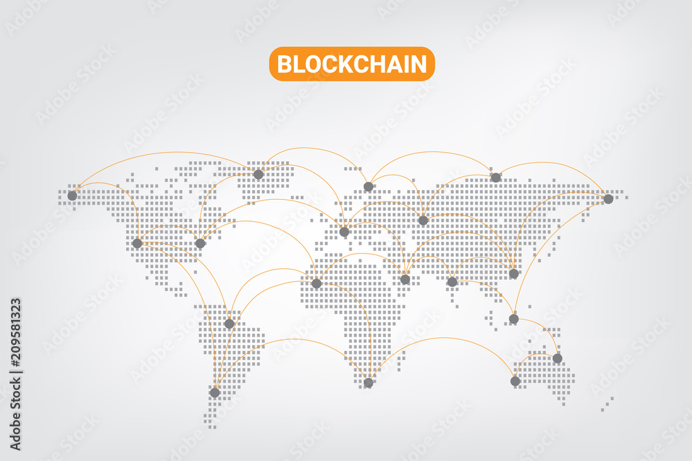Aufkleber Abstract Digital money crypto currency blockchain  network technology on world map Background. vector Illustration.