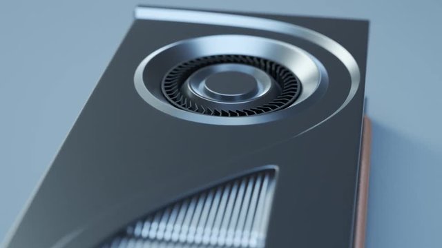 Presentation of new GPU. Isolated Graphics processor unit. New technology. 4k