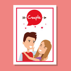 lovers couple with heart and arrow vector illustration design