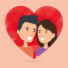 lovers couple in heart avatars characters vector illustration design