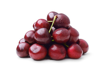 Pile of ripe cherries isolated