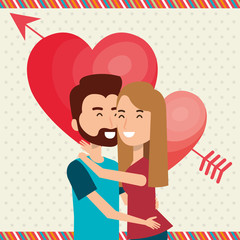 lovers couple with heart and arrow vector illustration design