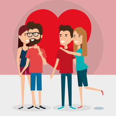 group of lovers couples with heart vector illustration design