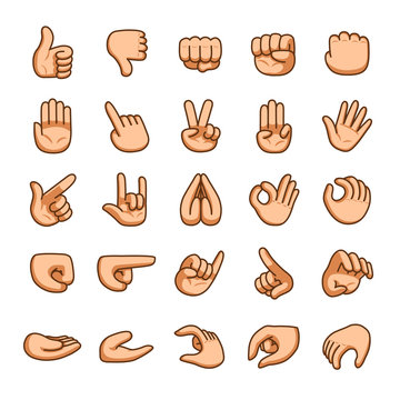 Vector cartoon hands gestures icon set