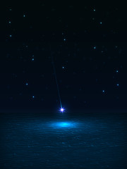 Bright shining star falling into the sea against the starry sky - 209582724