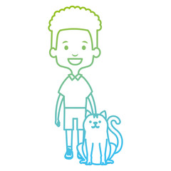 little boy with cute cat vector illustration design