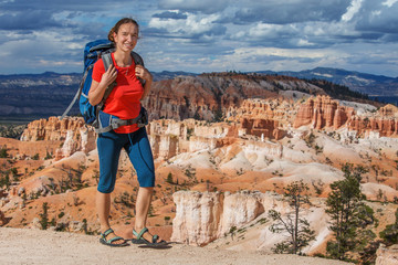 Hiker visits Bryce canyon National park in Utah, USA