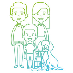 parents with son and cute dog vector illustration design