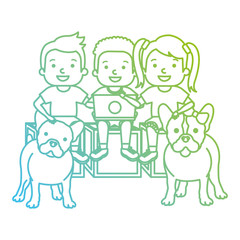 kids with laptop and cute dog vector illustration design
