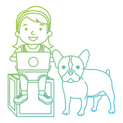 girl with laptop and cute dog vector illustration design