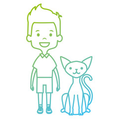 little boy with cute cat vector illustration design