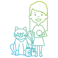 little girl with cute cat vector illustration design