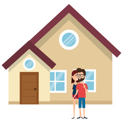 Fototapeta premium couple lovers outside the house vector illustration design