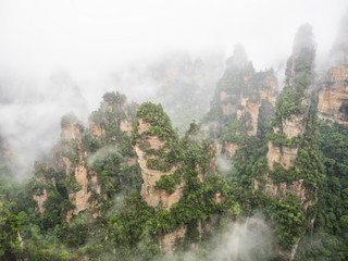 Yuanjiajie Scenic Area with clouds and mist, Wulingyuan, Zhangjiajie National Forest Park, Hunan...