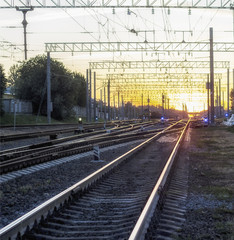 Plakat Railway, several paths, sunset
