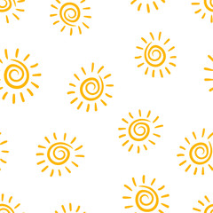 Hand drawn sun icon seamless pattern background. Business concept vector illustration. Handdrawn sunshine symbol pattern.