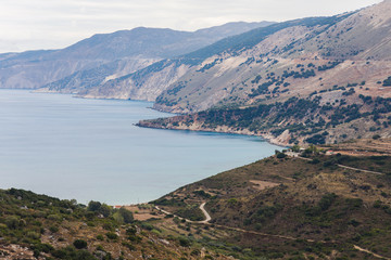 view of Kefalonia island with mountain and ionian sea. Greece.