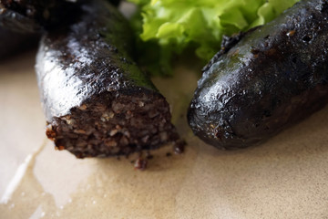 Hot blood sausage close up