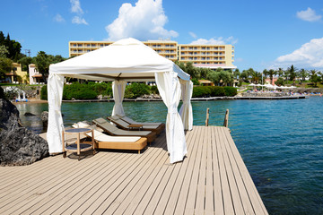 The hut near beach at luxury hotel, Corfu, Greece